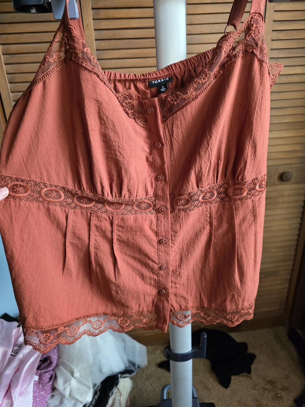 torrid rust orange lace-trim button-front cami